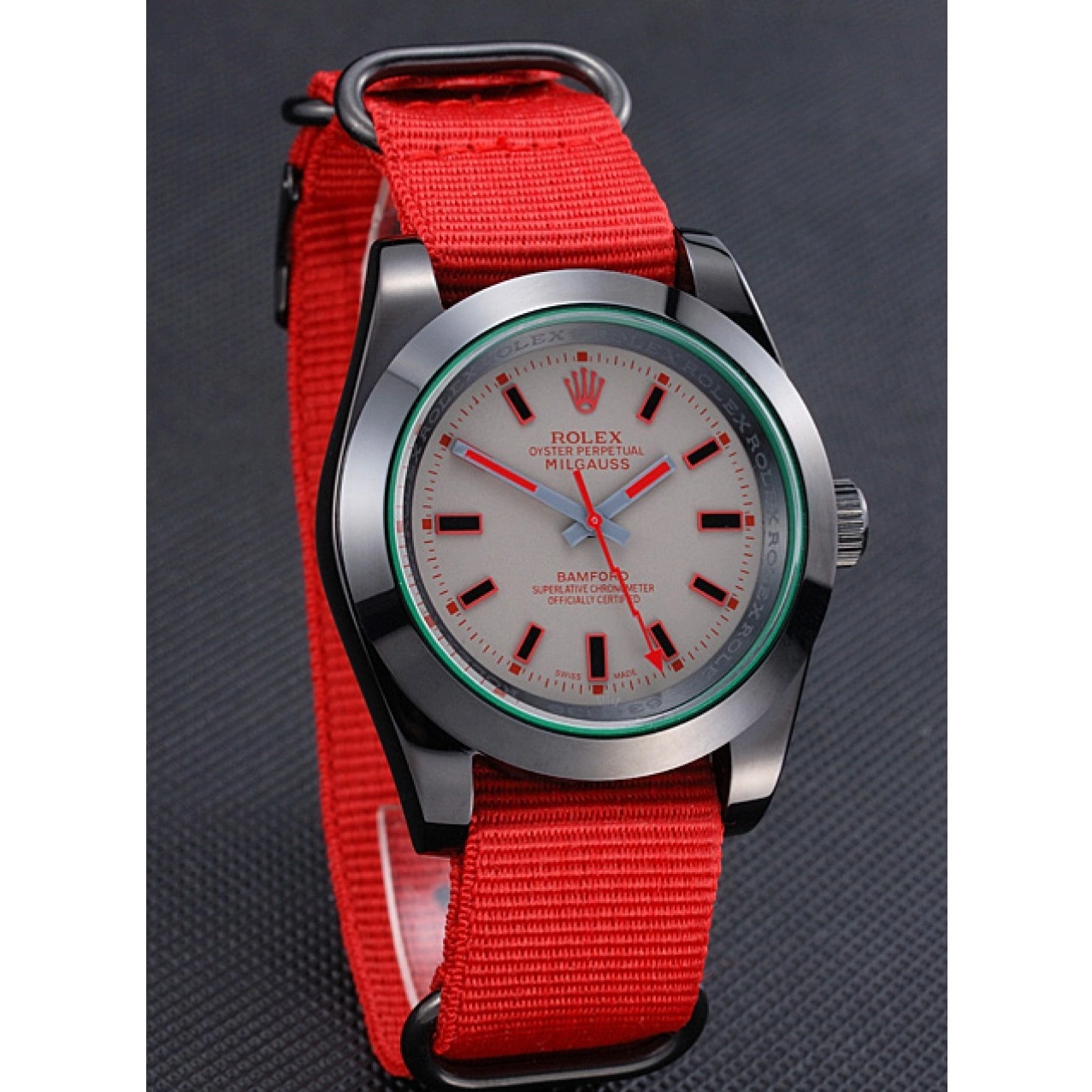 Aaa replica watch 622002 Strap Rolex Milgauss Red Bamford Nylon 0817